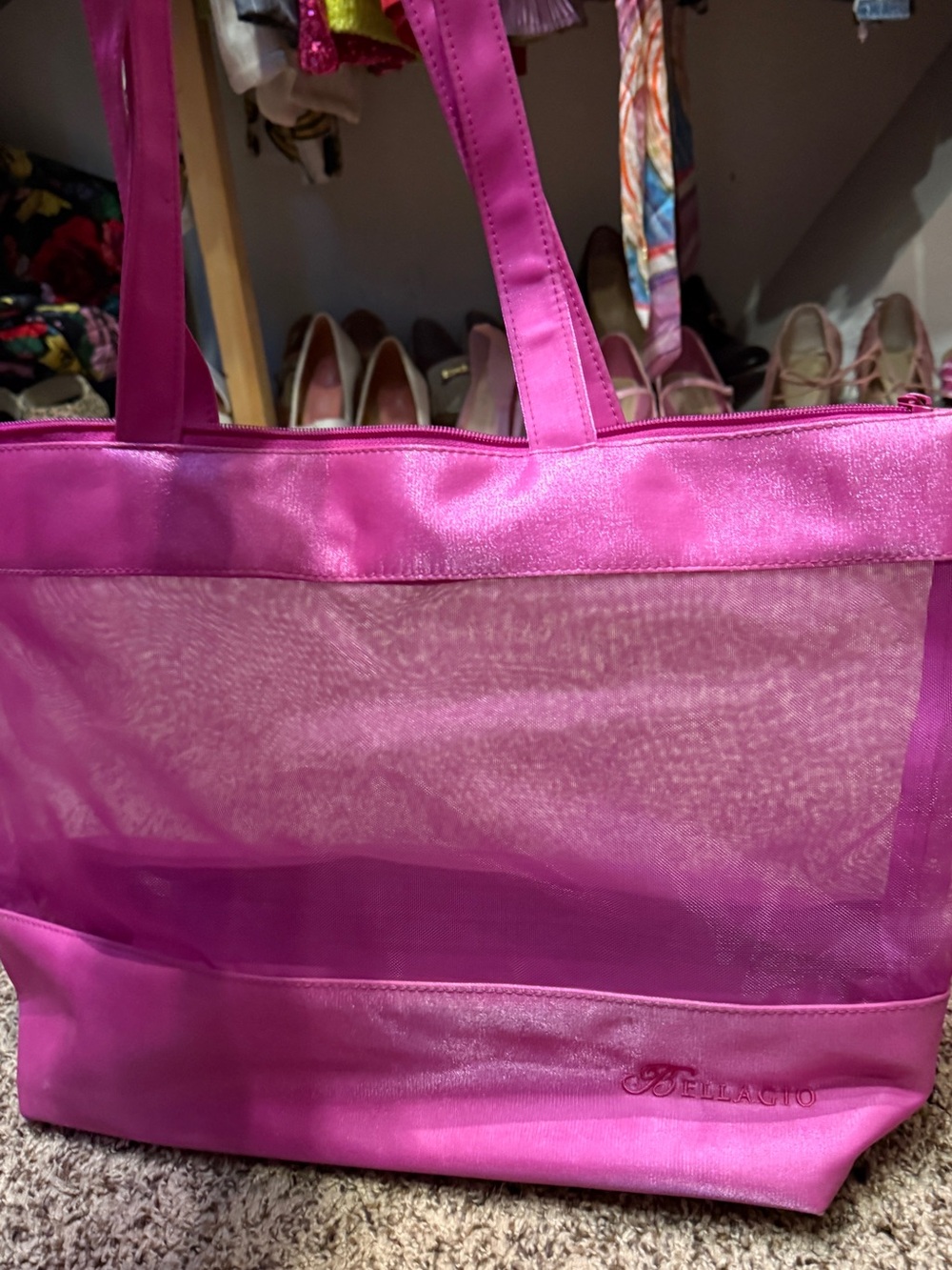 Bellagio Pink Mesh Tote Bag - Lightweight Women's Beach & Market Tote